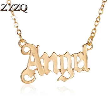 

ZYZQ Personality Short Babygirl English Alphabet Necklace For Women Simple Fashion Angel Pendant Clavicle Chain