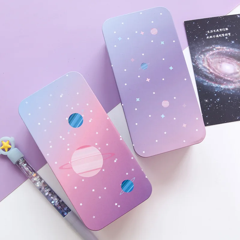 

Dreamy Starsun Double Layer Storage Tin-Style Desktop Storage Organizing Storage Box Tinplate Tin Stationery Box