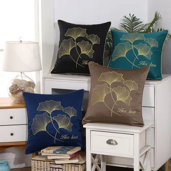 

Satin embroidery Ginkgo leaves Pillow Cushion Cover Home Decor Capa De Almofadas Soft Solid Decorative Pillowcase fundas cojine