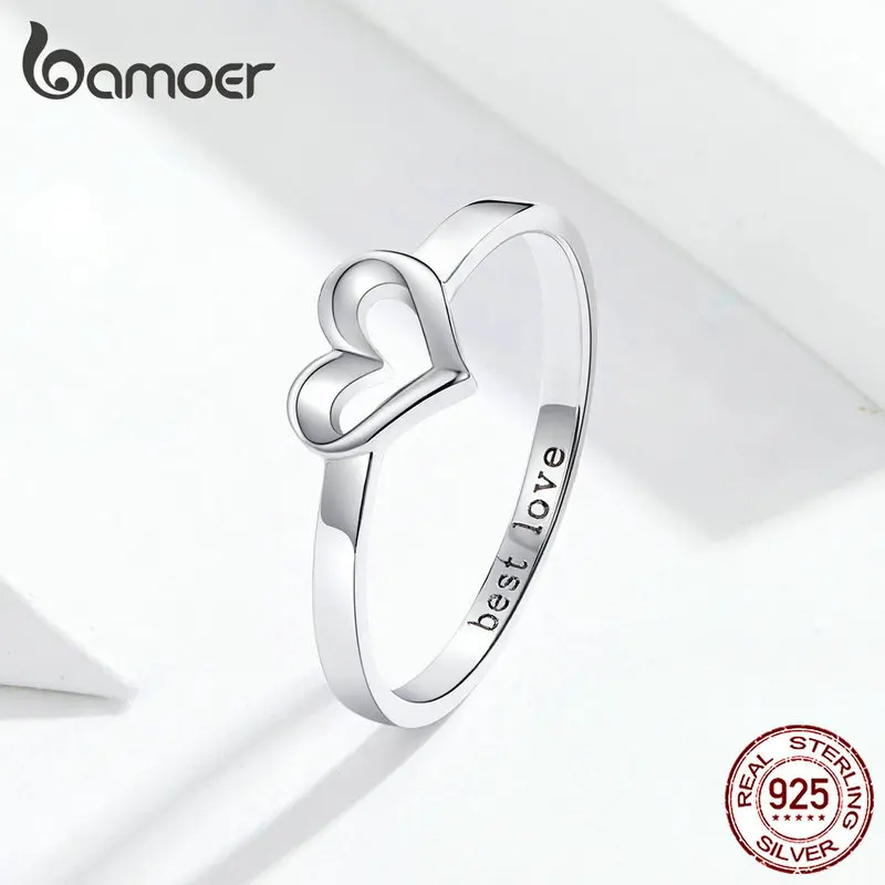 Bamoer, простые, минималистичные, в форме сердца, кольца на палец для женщин, лучшая любовь, 925 пробы, серебро, хорошее ювелирное изделие для помолвки GXR578