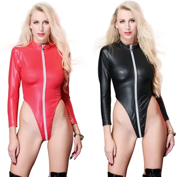 

Women Plus Size Various Color Sexy Lingerie PU Patent Leather Jumpsuit Shiny Catsuit Latex Bodycon Club Costume Party Dress