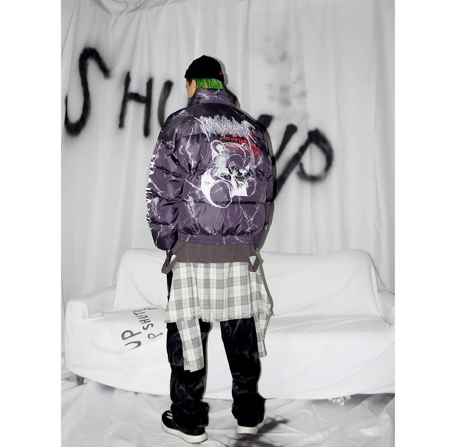 Куртки Оверсайз с графическим принтом граффити для мужчин Повседневная Верхняя одежда на молнии с воротником-стойкой зимние теплые толстые парки Пальто