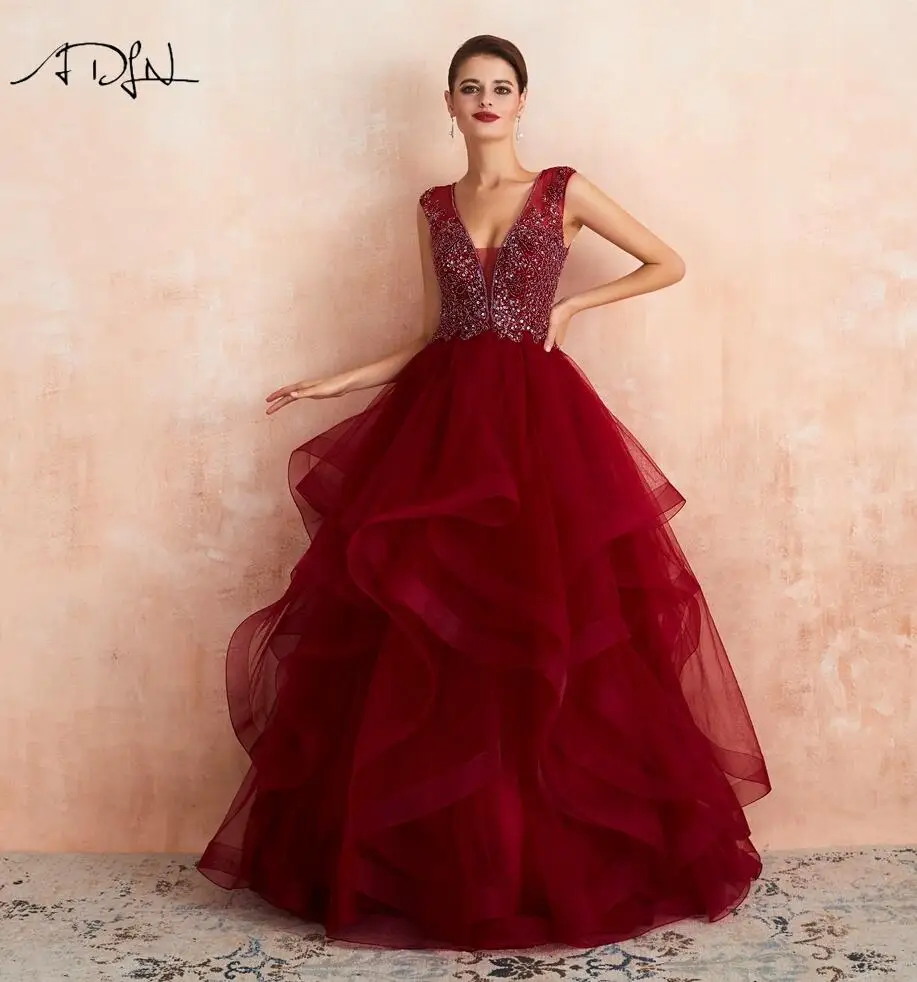 ADLN Бургундия vestidos de quinceaneras бальное платье сильно бисером v-образным вырезом длинное маскарадное платье выпускного вечера vestidos de Festa - Цвет: picture color