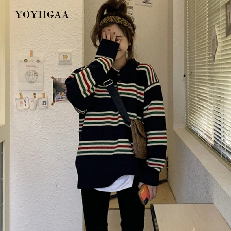Stripe Women Sweater Crewneck Knitted Women's Pullover Sweater Casual Tops Autumn Winte Female Sweaters for Woman Clothes Stripe Women Sweater Crewneck Knitted Women's Pullover Sweater Casual Tops Autumn Winte Female Sweaters for Woman Clothes