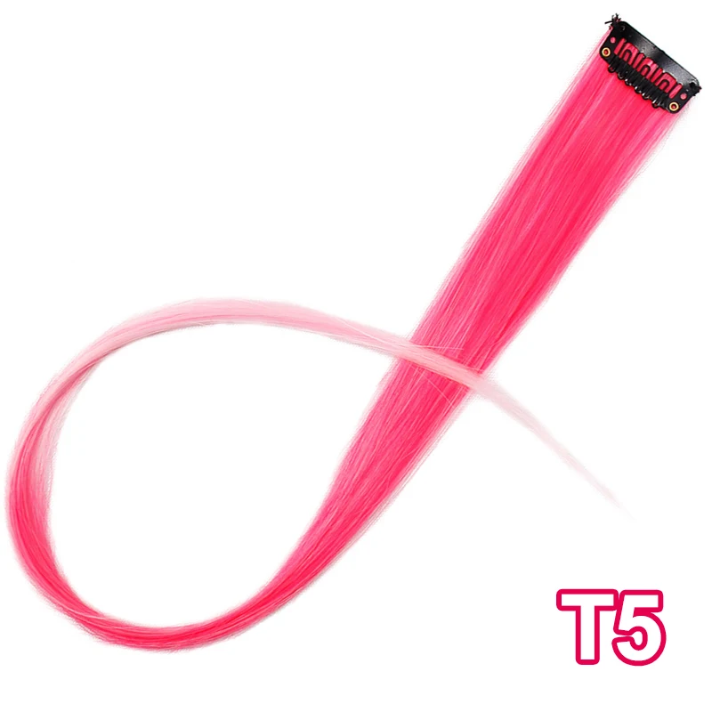 T5 AISI BEAUTY синтетический длинный одинарный зажим в одной части для наращивания волос 50 см розовый Радужный цвет прямые пряди для женщин девушек - Цвет: T5