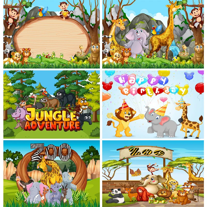 

SHENGYONGBAO Children Kids Baby Birthday Backdrops Cartoon Animals Zoo Photography Backgrounds For Photo Studio 2020108YAX-02