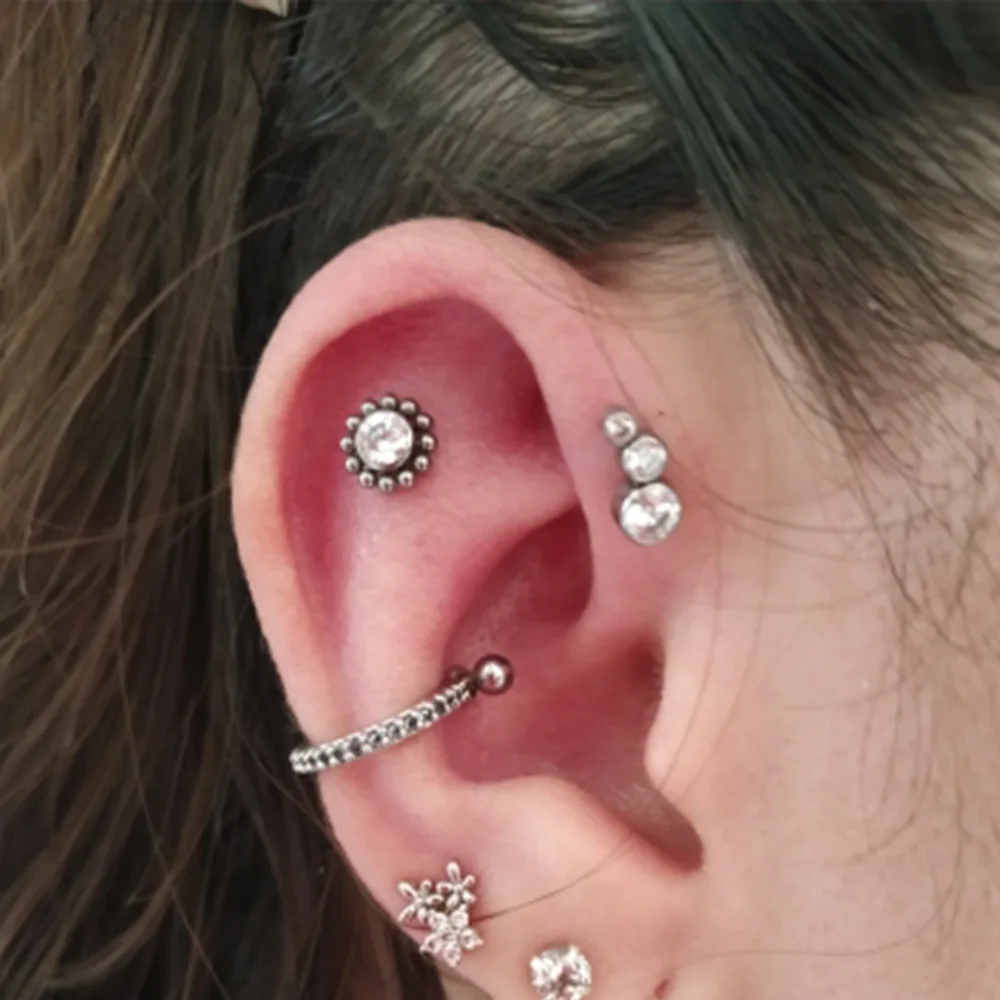 1 Stück 1,2 x 6/8 mm G23 Titanbasis Edelstahl Ohrstecker Lippe Labret Piercing Nase Helix Piercing Conch Tragus Ohrringe flaches Ende – Detail 18
