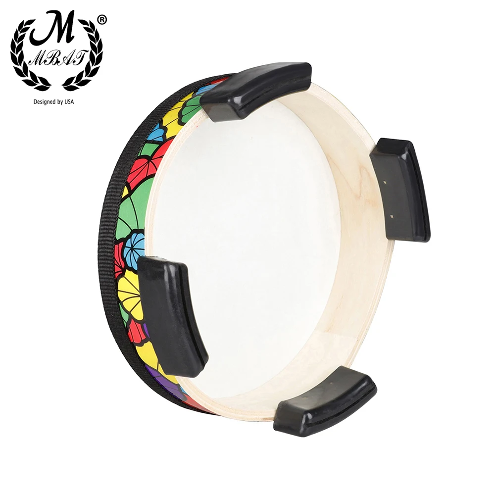 MBAT Ground Drum Sheepskin Applique Tambourine Hand-held Percussion Instrument Kids Musical Gift Child Educational Toy