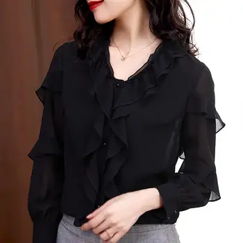 

2020 shirt for women office smooth blouses shirts long sleeve black vintage shirt tops sexy party club female blusas