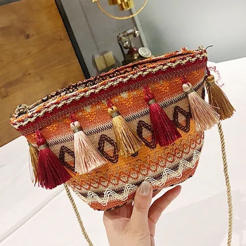 

Vintage Womens Weaving Tassel Shoulder Bag Messenger bag Crossbody Bags Girls Cute Handle Straw bags Small Bucket