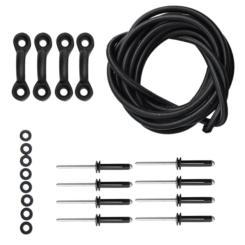Kayak Canoe 4 Pad Eyes Deck Loop Tie Down + 8 Tri-Fold Aluminum Rivets + Shock Cord + 2 Zigzag Anchor Cleat Hardware