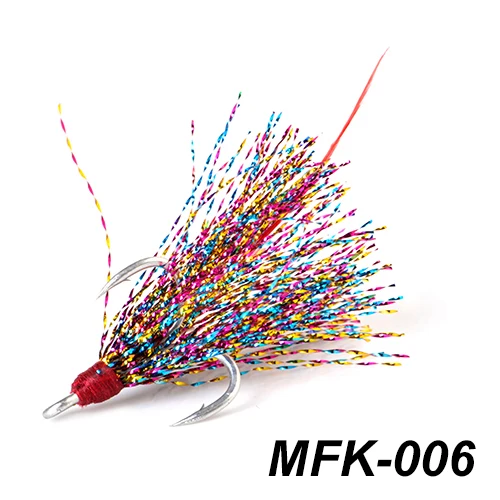 FTK рыболовный тройной крючок Размер 1#2#4#6# Высокоуглеродистая сталь крючок с цветными лисьими волосами тройной крючок с лентой рыболовные снасти - Цвет: MFK-006