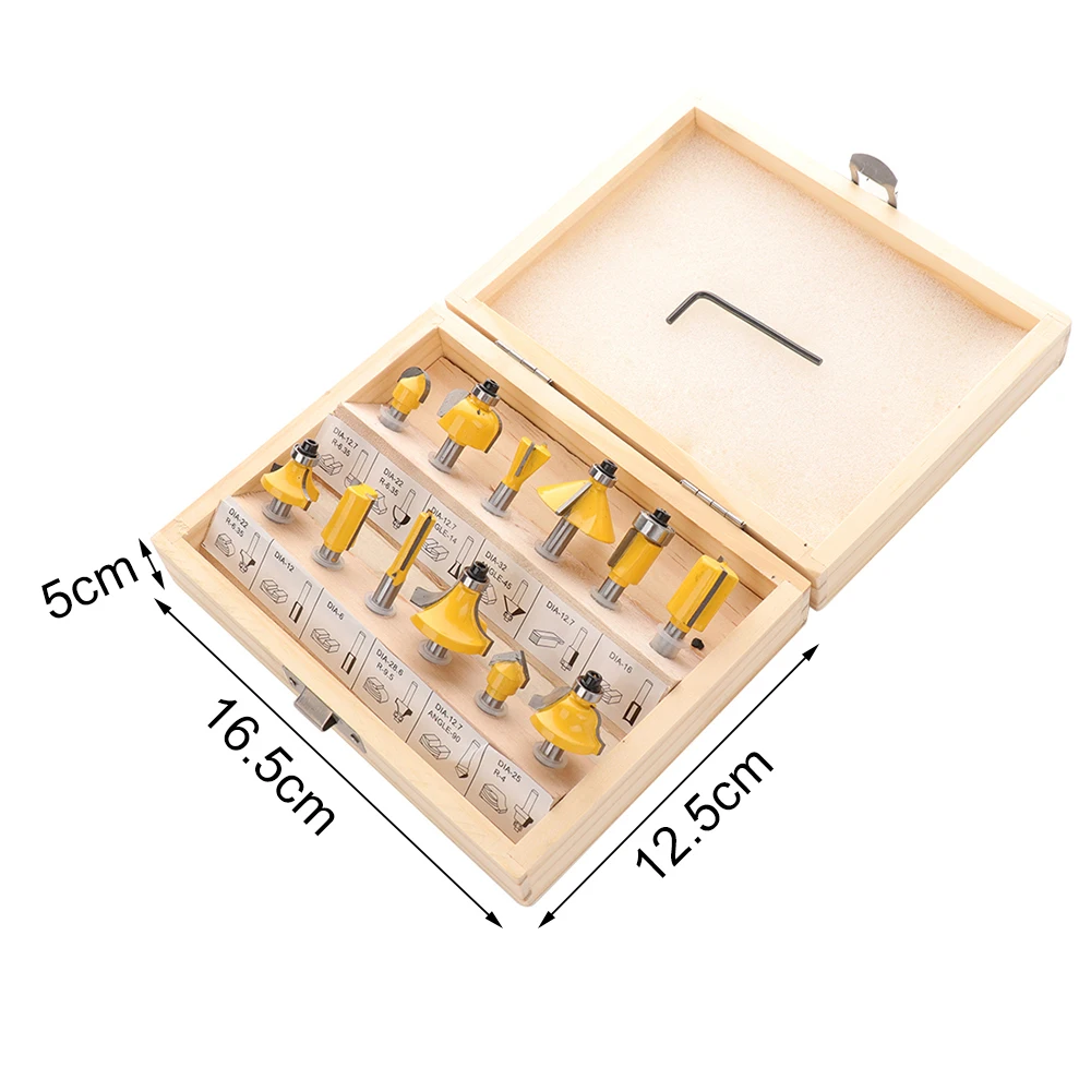 

12pcs 1/4" Professional Shank Tungsten Carbide Router Bit Set Wood Case Tool Kit Milling Cutter Router Bit Set With Wooden Box