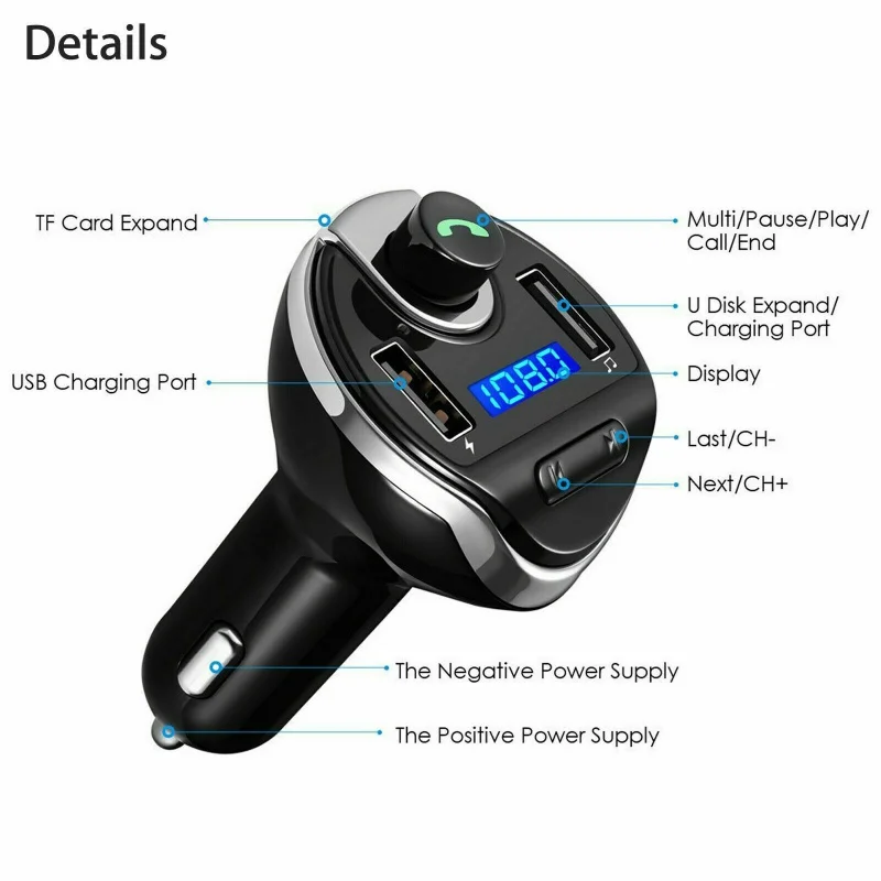 Автомобильный Bluetooth 4,2 fm-передатчик T20, автомобильный комплект, громкая связь, приемник, аудио, музыка, ЖК-дисплей, MP3-плеер, поддержка tf-карты, двойной USB, автомобильное зарядное устройство