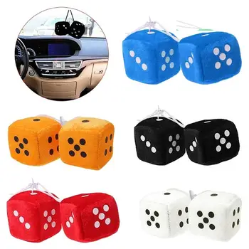 

New 2Pcs/Pair Fuzzy Dice Dots Rear View Mirror Hanger Decoration Car Styling Accessories Hanging Suspension Ornaments Desk Home