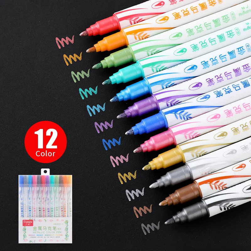 12 Colors Art Marker Pen Set Double Head Metallic Color Markers DIY Painting Graffiti Pens Hand Account Pens School Stationery my account