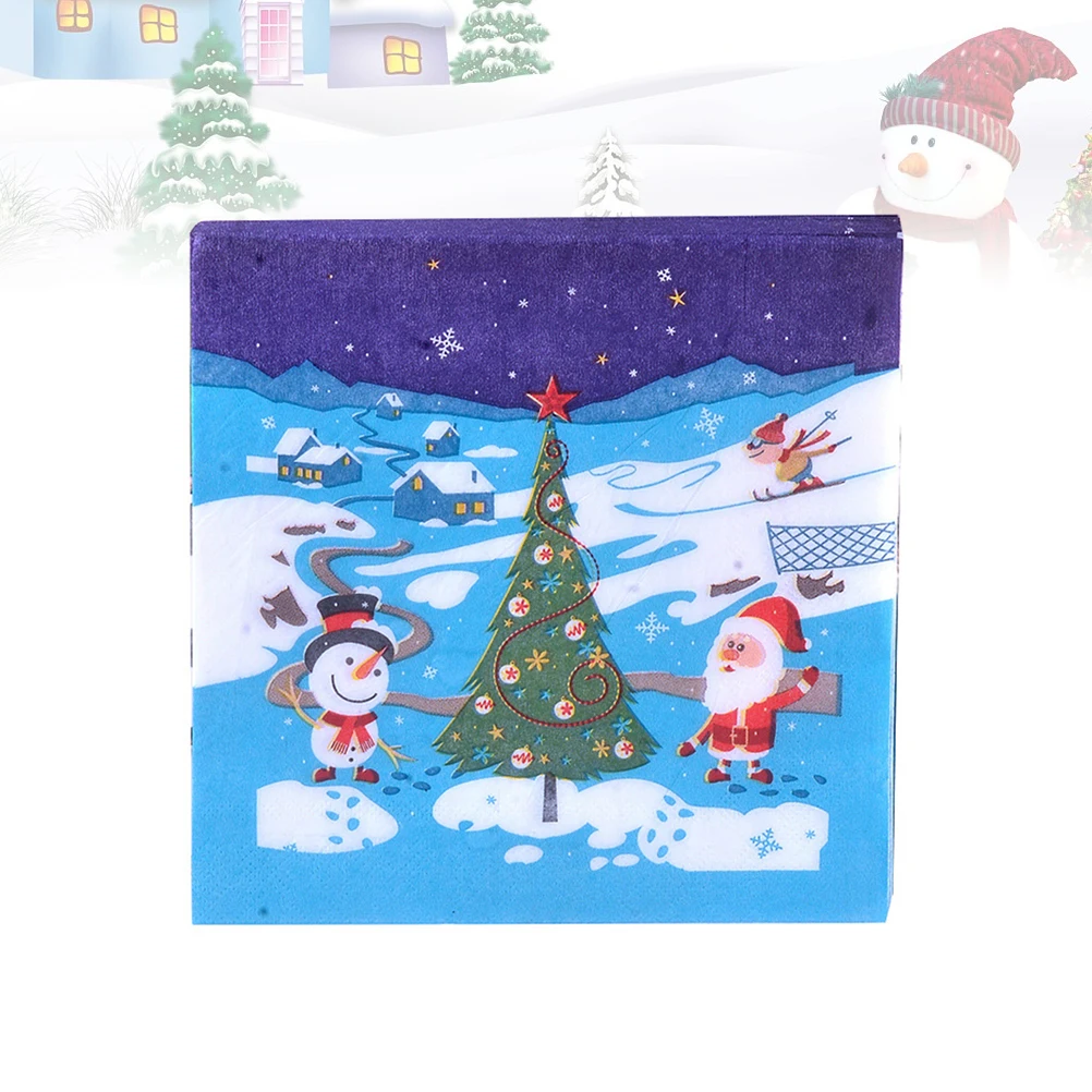 40 шт., Рождественские салфетки с принтом снежного пейзажа, милые Мультяшные салфетки, вечерние бумажные полотенца