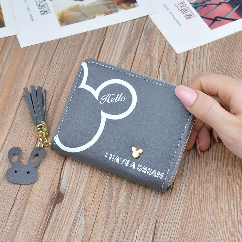 Дисней мультфильм Микки монета с мышью Кошелек Дамская короткая кисточка на молнии маленький кошелек сумка для карт мини Женский студенческий кошелек