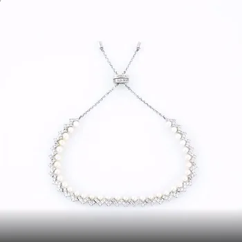 

MeibaPJ S925 Pure Silver Z Wave Pattern Pearl Bracelet Zircon Luxury Brand Jewelry For Women Free Shipping