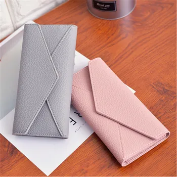 

Women Leather Long Wallet Cards Holder 3 Fold Envelope Purse Clutch Ladie Wallets Female Money Bag Coin Purse Carteira feminina