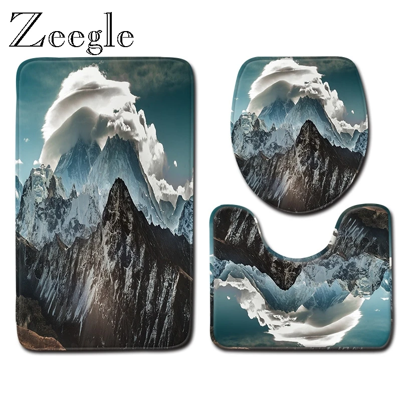 Zeegle 3pcs Bathroom Mat Set Flannel Soft Toilet Pedestal Rug Lid Toilet Cover Absorbent Foot Mat Bathroom Entrance Floor Mat