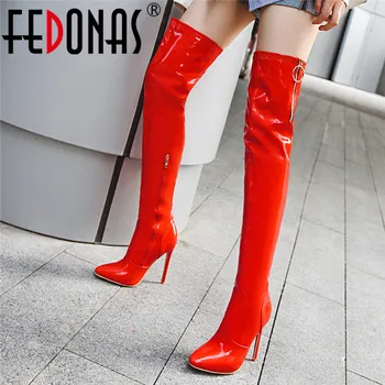 

FEDONAS Women Over The Knee High Boots Long Fashion Zipper Motorcycle Boots Night Club Shoes Woman High Heels Warm Winter Boots