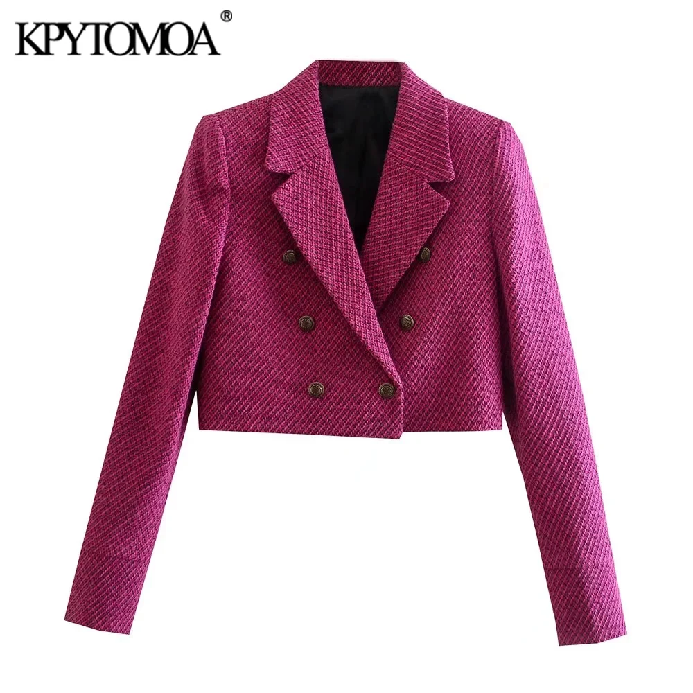 KPYTOMOA Women 2021 Fashion With Metal Button Cropped Tweed Blazer Coat Vintage Long Sleeve Female Outerwear Chic Veste Femme | Женская
