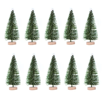 

10Pcs 10cm Sand Table Model Trees Micro Landscape Christmas Trees With Wooden Base Model Education Toy- Flocking Snowflake Trees