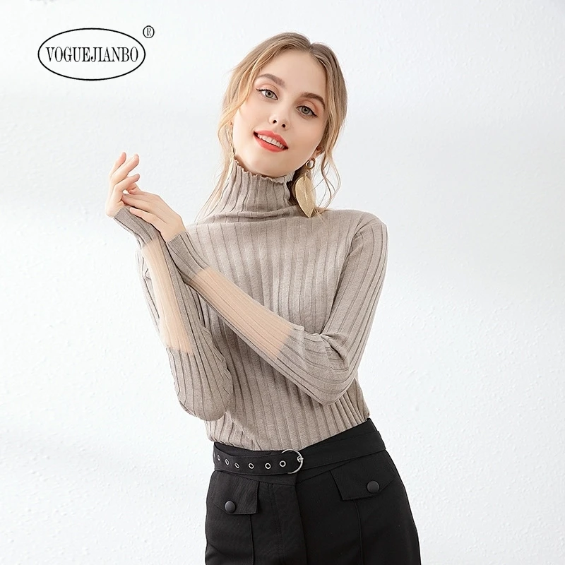 2020 spring new high collar bottoming shirt women's slim long sleeve stitching sweater vadim swetry jumpers maglioni sueter top