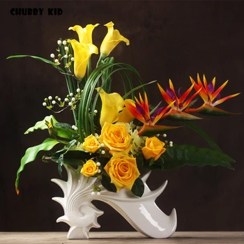 

High simulation large flower arrangement Real touch artificial rose calla lily Anthurium in ceramic vase yellow flower art suit