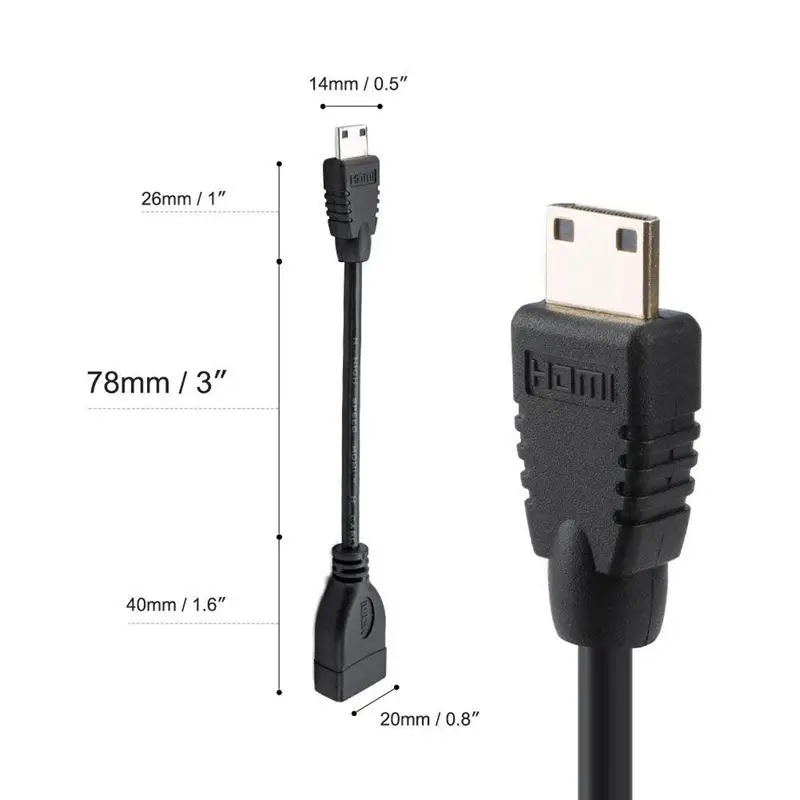 Мини-hdmi к HDMI кабель, создание кабеля 0.5ft мини-hdmi штекер HDMI Женский адаптер, поддержка 1080P Full HD, 3D, 0,15 м, черный