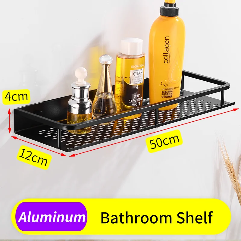50cm-Bathroom Shelf Держатель для полотенец Черная Вешалка держатель для полотенец алюминиевый 3 многослойное полотенце бар крючок для халата угловая полка для ванной шампунь органайзер для душа - Цвет: 50cm-Bathroom Shelf