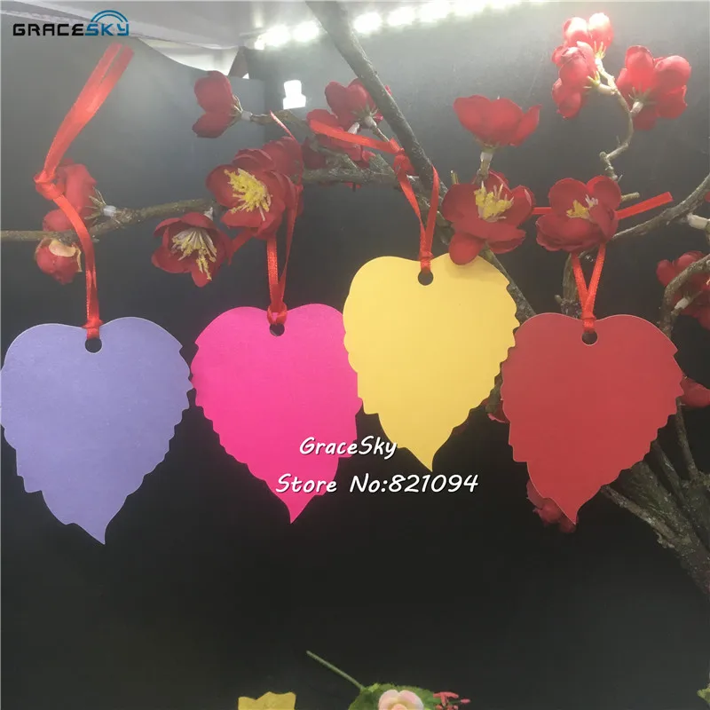 

50pcs free shipping Laser Cut leaf Design DIY Paper Wish Card Hang Tag Message Card Wedding Favors Party Decoration Book Mark