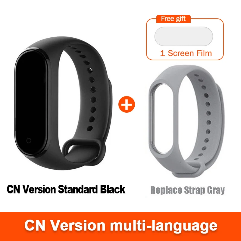 CN Add Grey Strap Глобальная версия опционально Xiaomi Mi Band 4 умный Браслет Пульс фитнес 135 мАч цветной экран Bluetooth 5,0 водонепроницаемый - Цвет: CN Add Grey Strap