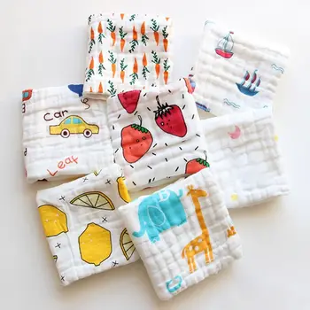 

Baby Square Saliva Towel Newborn Bath Wash Face Feeding Handkerchief Infants Cartoon Printing Wipe Washcloth