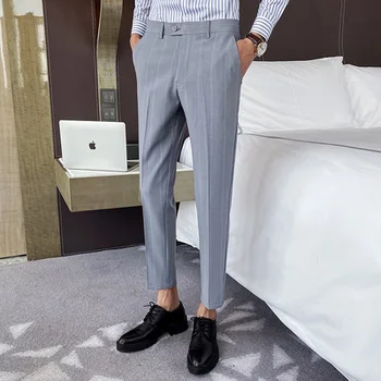 

Summer thin section gentleman casual striped cropped pants 2020 new trend fashion wild draped suit pants