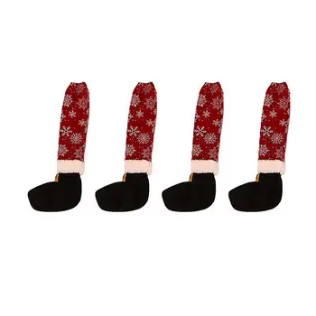 

4pcs Chair Cover Christmas Ornament Snowflake Santa Claus Black Belt Table And Chair Foot Cover Christmas Home Decorations