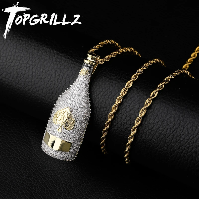 TOPGRILLZ большая бутылка вина ожерелья полный кубический циркон Iced Out Подвески хип хоп для мужчин женщин золотой цвет Vogue ювелирные изделия для рокера