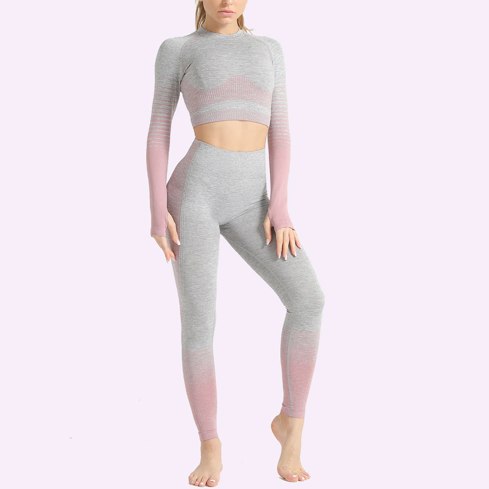 

Sports Wear For Women Gym Set 6 Colors Long Sleeve Seamless Leggings Running Fitness Workout Clothing