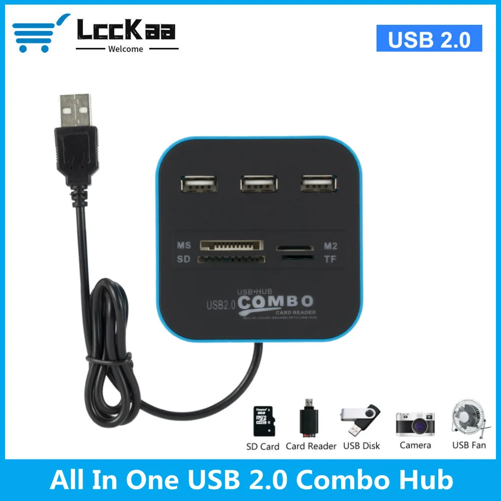

USB 2.0 Hub USB Hub Combo Card Reader All-in-1 Card Reader with USB Hub Micro SD Card Reader 3 Ports USB Adapter For PC Laptop