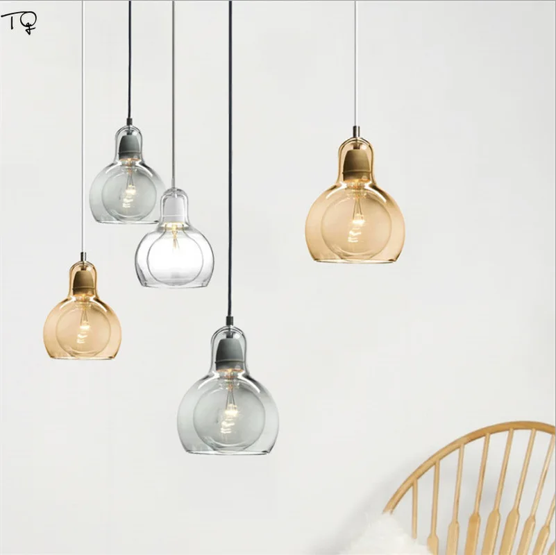 Nordic Simple Gourd Glass Pendant Lights Modern Restaurant Bar Bedroom Bedside Balcony Creative Personality Led Light Fxitures afbeelding