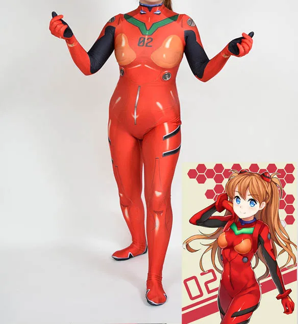 Аниме Asuka Langley Soryu) Комбинезоны Косплэй костюм унисекс Одна деталь Человек Паук