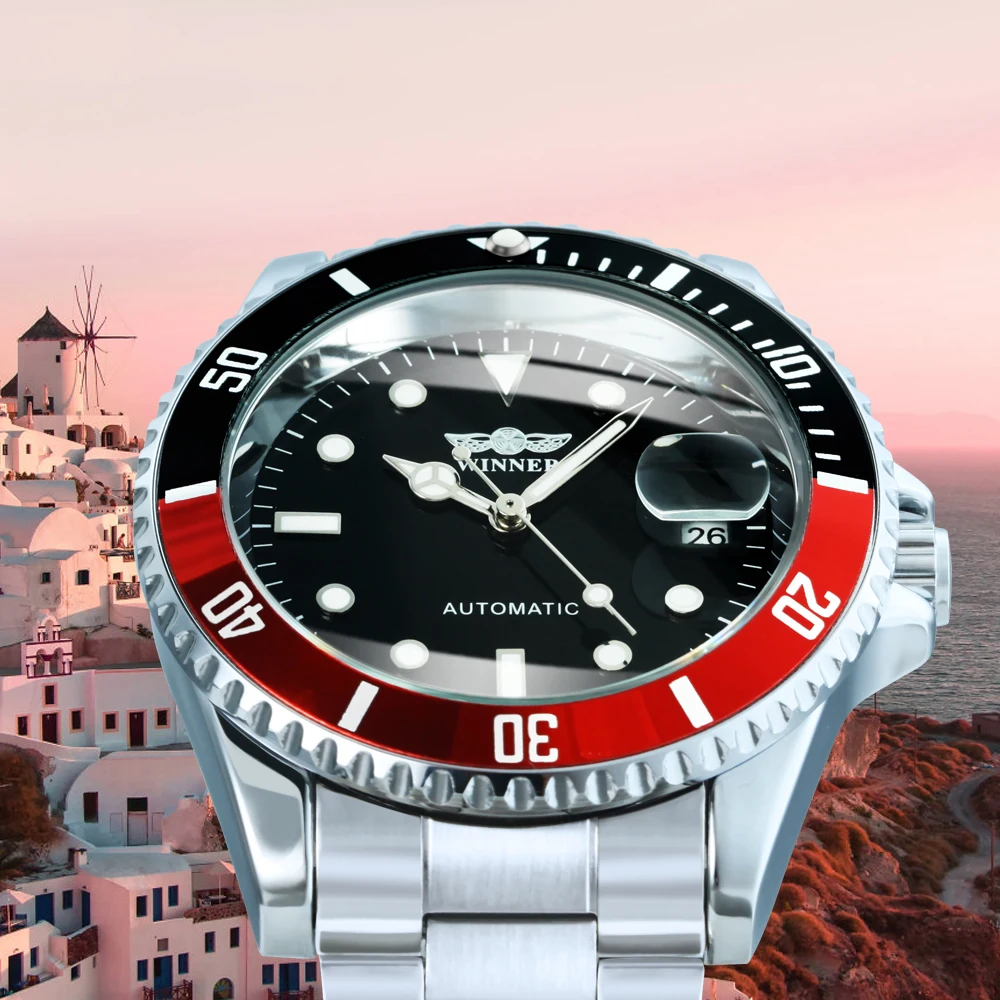 WINNER Automatic Mechanical Watch Men Classic Business Sport Watch Rotatable Black часы мужские rel&oacute;gio