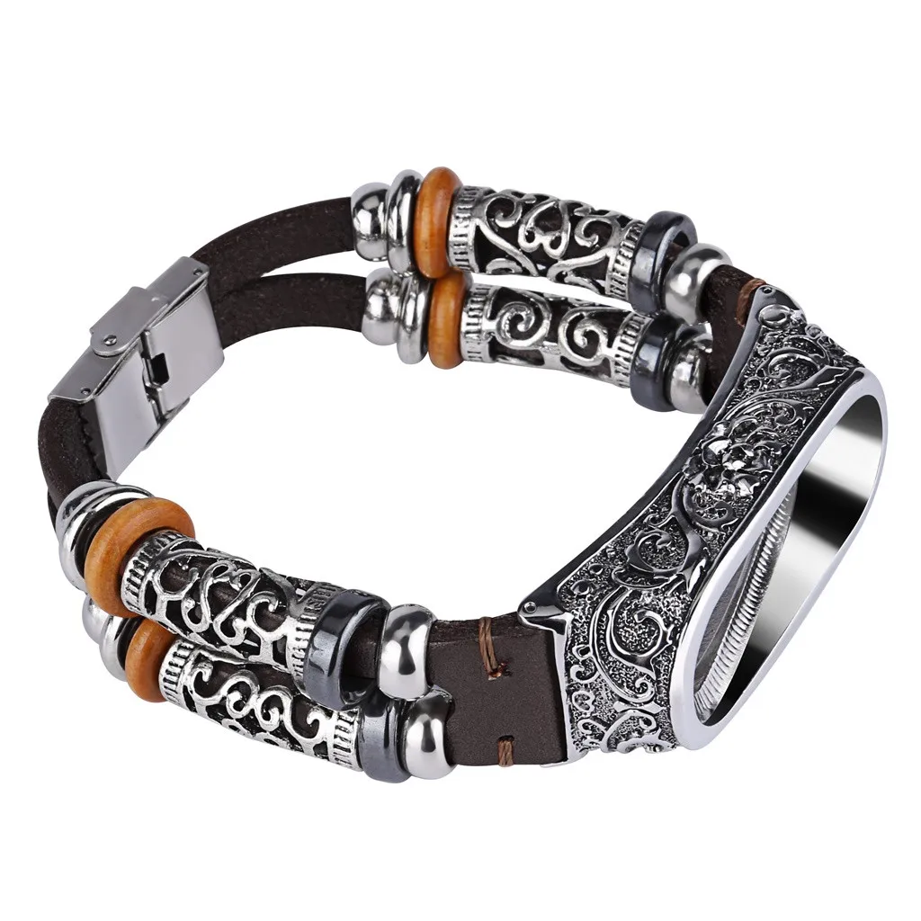 

Replacement Leather Wristband Band Strap+ Metal Case For Xiaomi Mi Band 4 Smart Band Retro design Metal Shell Wrist Strap