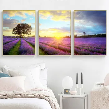 

Scandinavian Home Decor Lavender Flower Garden Canvas Painting Wall Art Pictures Posters and Prints Modern Home Room Decoration