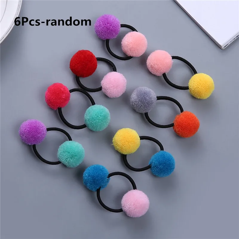 6Pcs-random 10 шт./партия эластичные резинки для волос с двумя помпонами для маленьких девочек, держатель для хвоста для девочек, детские аксессуары для волос с Микки Маусом для женщин, повязка для волос - Цвет: 6Pcs-random