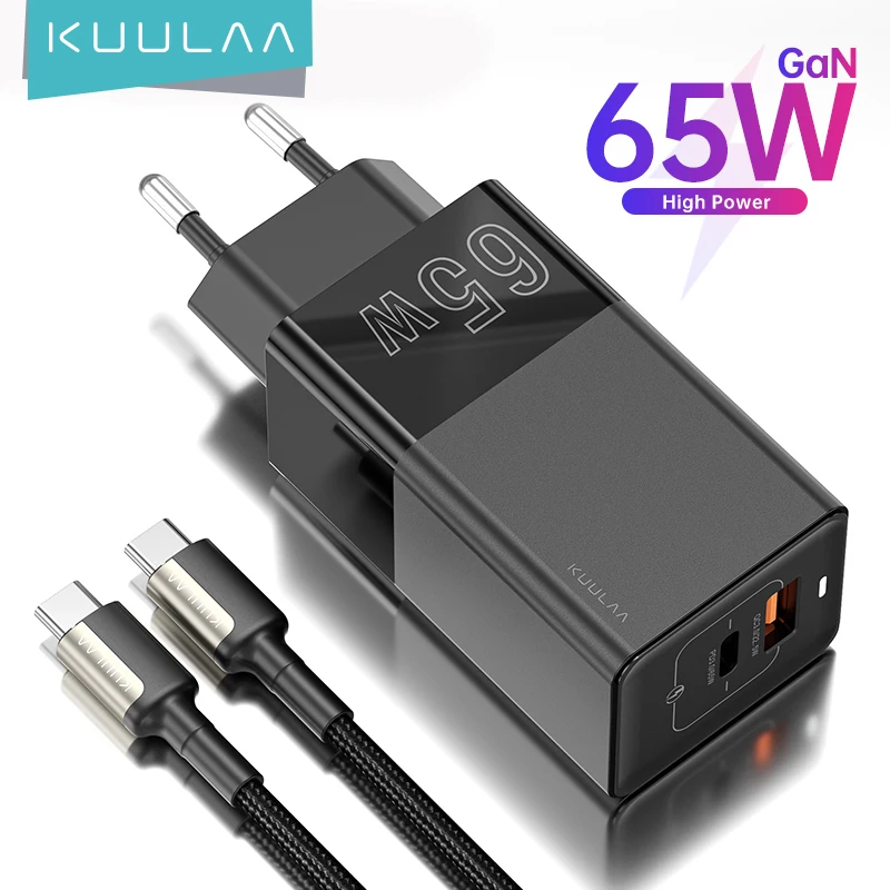 KUULAA – Chargeur rapide USB Type-C, 65W GaN, PD/QC 3.0/4.0, pour téléphone, ordinateur portable et tablette, iPhone/Xiaomi