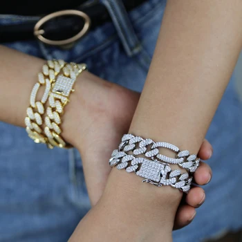 

New 12mm Iced Out Cubic Zirconia Figaro Chain Bracelet Silver Color Prong Miami Cuban China CZ Bracelet Women Hip Hop Jewelry