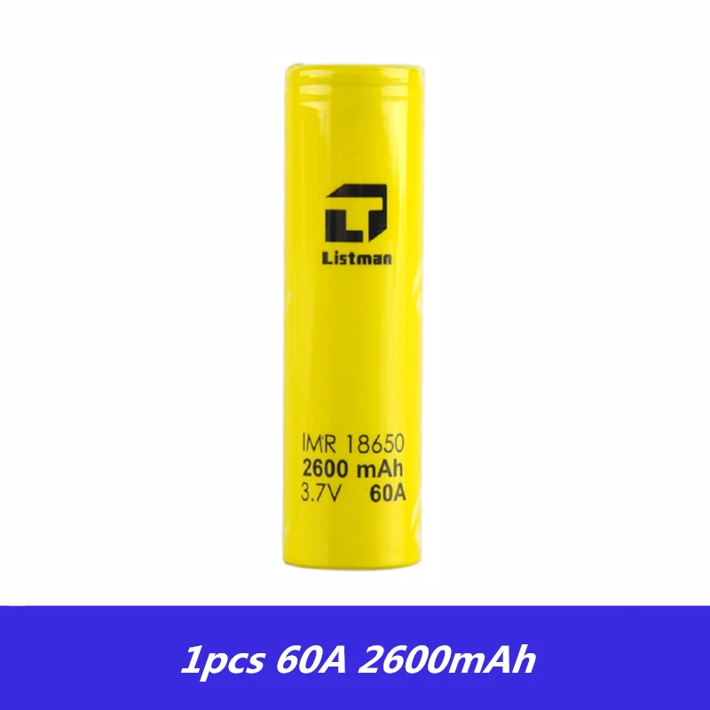 Listman IMR 18650 Аккумулятор для бокс мод для электронных сигарет 3,7 V 60A 2600mAh литий-ионная аккумуляторная батарея 18650 Vape Vaper - Цвет: 1pcs Battery