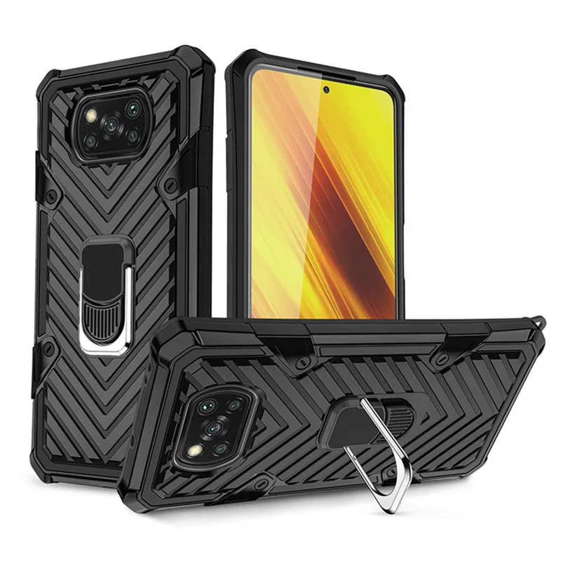 Чехлы для Xiaomi POCO X3 NFC противоударный армированный чехол с кольцом подставкой